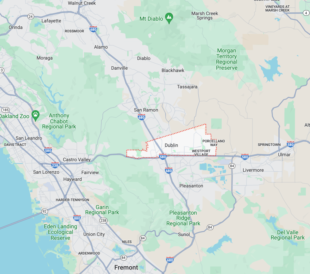 Map of Dublin, California and the surrounding area